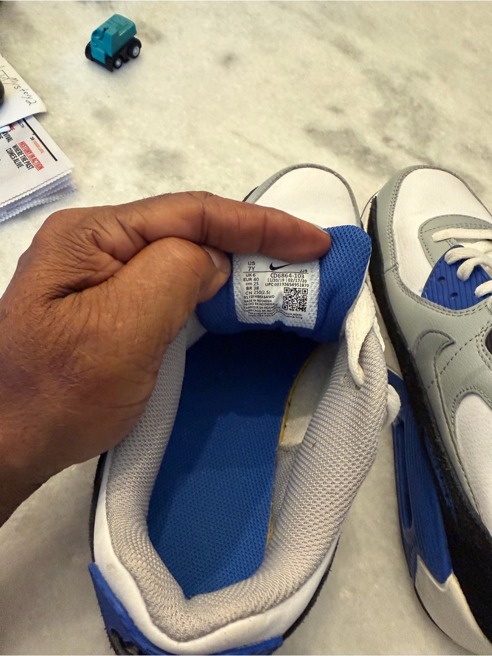 Nike Kids White, Gray & Blue Sneakers - Picture 6 of 8